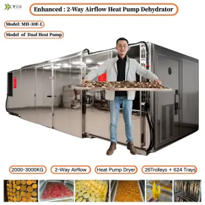 MH-30E-L 26 Trolley 624 Tray Heat Pump Dehydrator Fruit Dryer 1500-2000 kg for Vegetables, Fish and Pet Food