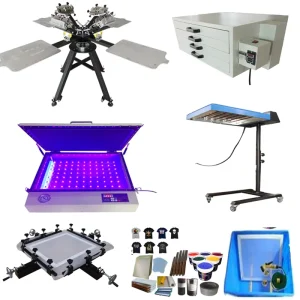 Manual 4-Color 4-Station Round Screen Printing Machine for Textile Clothing Full Set