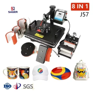 Manual Flatbed Heat Press Machine 23×38/38×38 cm 8-in-1 for T-Shirts Mugs Plates Hats