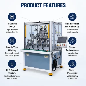 Manufacturer High-Precision 4-Station Automatic Internal Stator Needle Coil Winding Machine