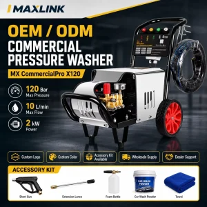 OEM 120 Bar Commercial Electric Pressure Washer, 2kW, Mobile Cleaning Equipment