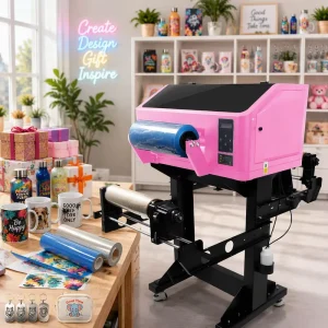 Pink A3 UV DTF Printer with Varnish for Bottle, Pen, Phone Case and Cup Wraps