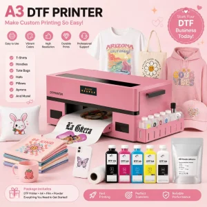 Pink A3 XP600 DTF Printer, 13-inch Direct Film Textile Transfer Printer with Dryer