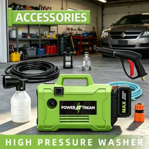 Portable Cordless Battery-Operated Pressure Washer, Rechargeable, 1500W, Vehicle and Outdoor Use