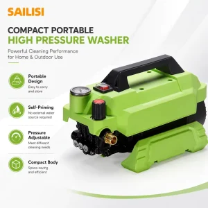 Portable Electric High-Pressure Washer for Car Cleaning with Pressure Gauge and Adjustable Pump