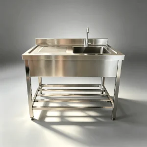 Rust-Resistant Stainless Steel Hand-Made Washing Basin with Working Counter for Bakery and Drink Shop Prep Area