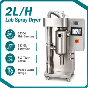 SS304 Main Structure 2 L/h Laboratory Spray Dryer with SS316L Spray Gun and PLC Touch Control
