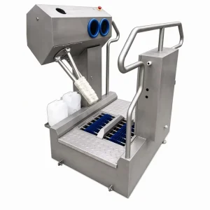 Shoe Sole Washer and Hand Disinfection Station with Access Control and Side Guardrails for Food Hygiene