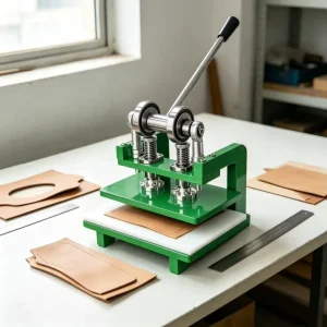 Small Manual Clicker Cutting Press Machine with Interchangeable Dies for Shoe Uppers, Leather Bags, Fabric, and Textiles