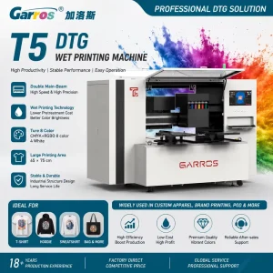 T5 DTG Wet Printing Machine 1200dpi Direct-to-Garment Printer for Cotton Apparel