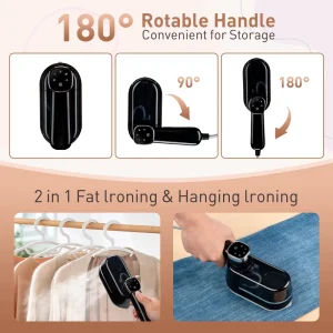 Touch Screen Handheld Hanging Multi-Speed Detachable Steamer with 160ml Water Tank, 1300W Anti-Dry-Burning